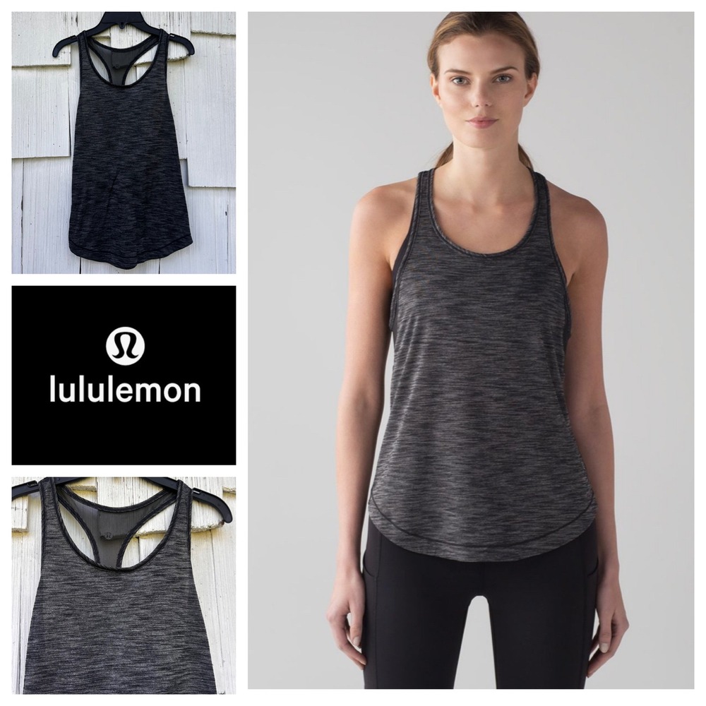 Lululemon Long Distance Tank Heathered Black Seriously Light Luon Size 6 Womens